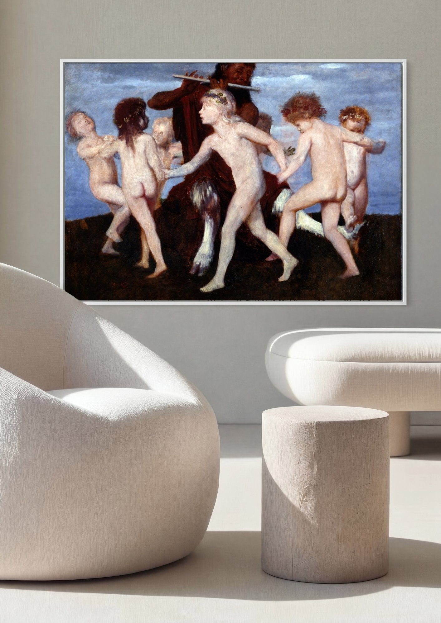 Quadro Decorativo Crianças Brincando com Pã - Arnold Böcklin em ambiente decorado