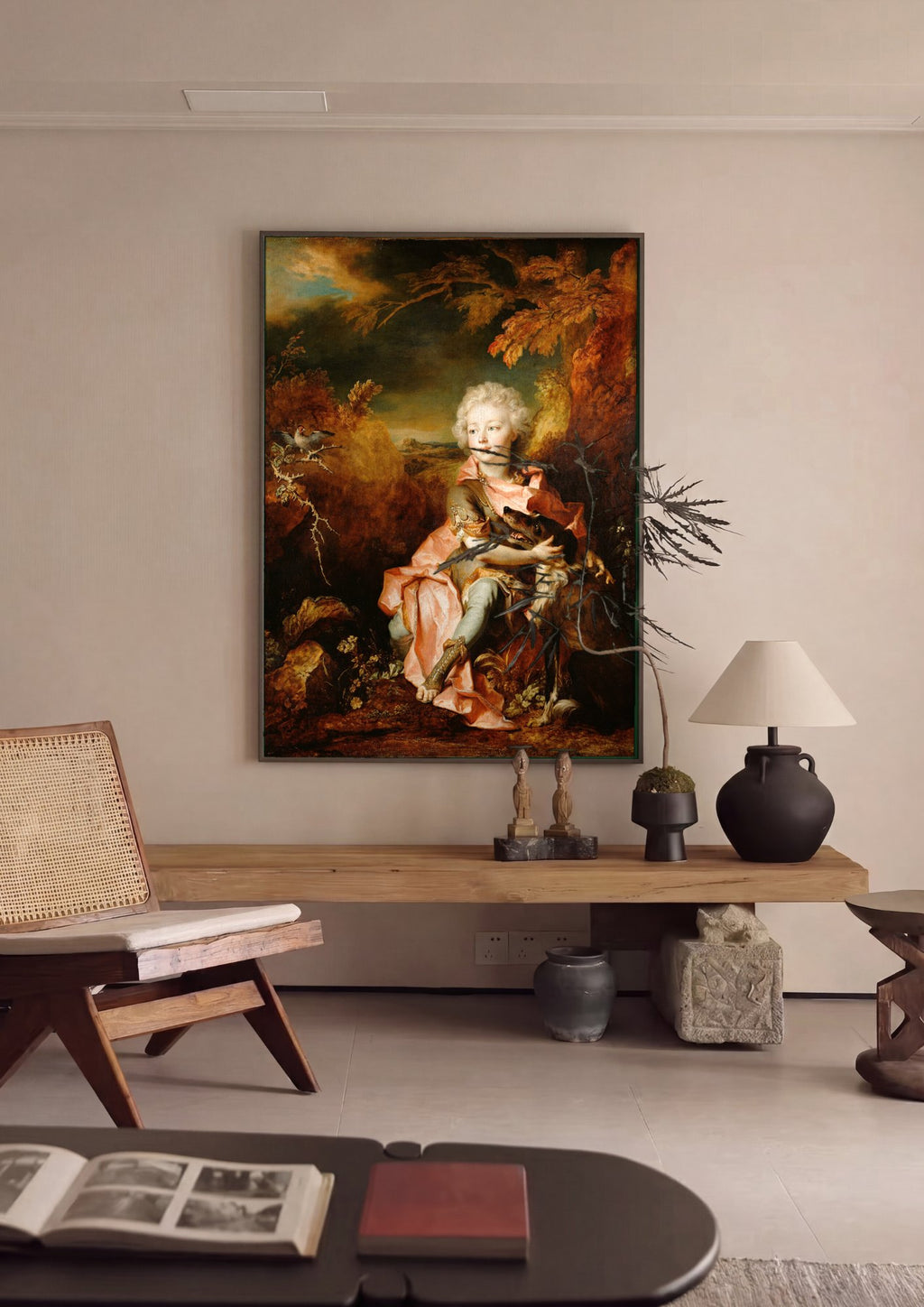 Quadro Decorativo Retrato de Menino com Cão - Largillière em ambiente decorado