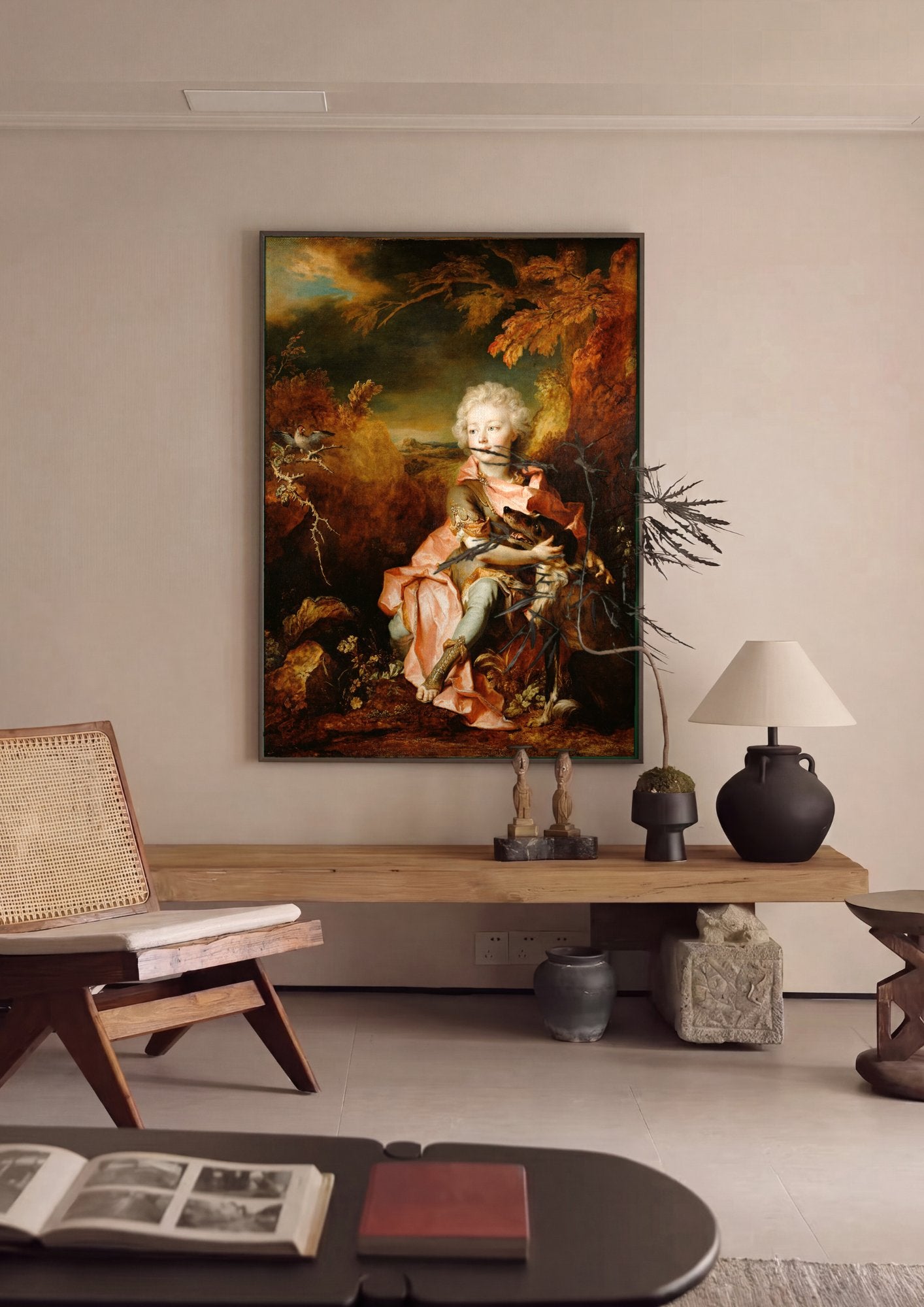 Quadro Decorativo Retrato de Menino com Cão - Largillière em ambiente decorado