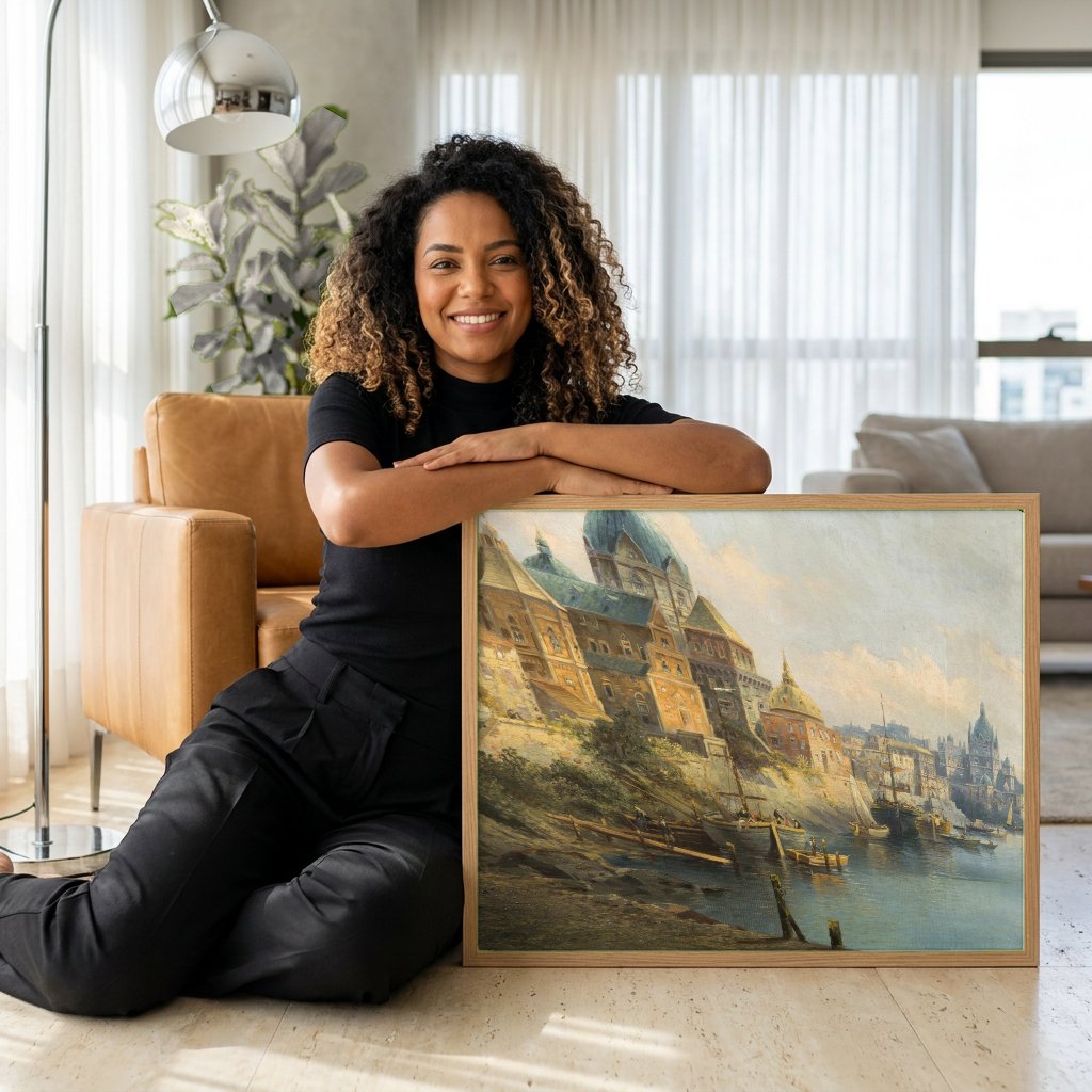 Quadro Decorativo Porto Mediterrâneo com Barcos - Karl Kaufmann com modelo em ambiente