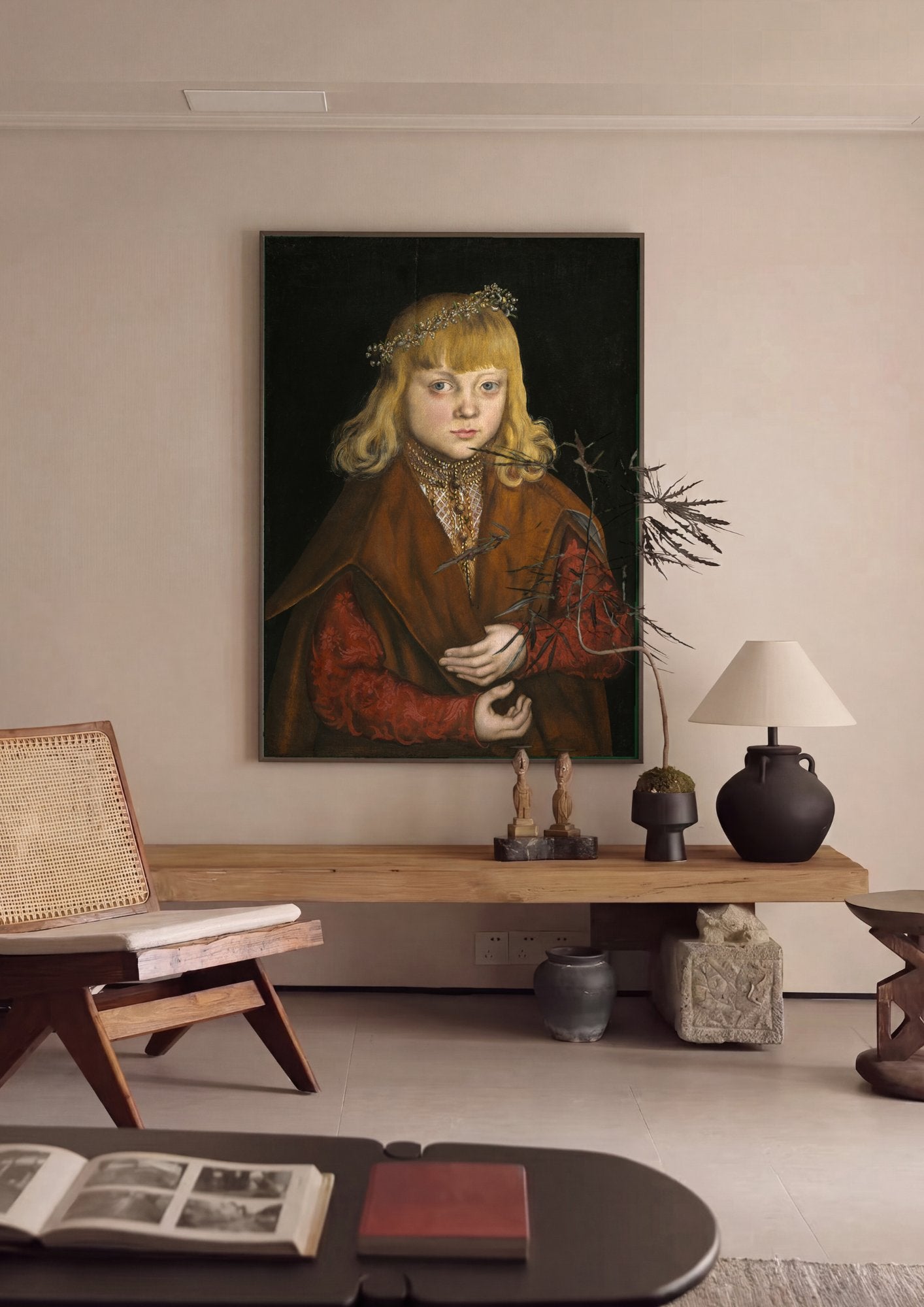Quadro Decorativo Retrato de Menino com Coroa - Lucas Cranach em ambiente decorado