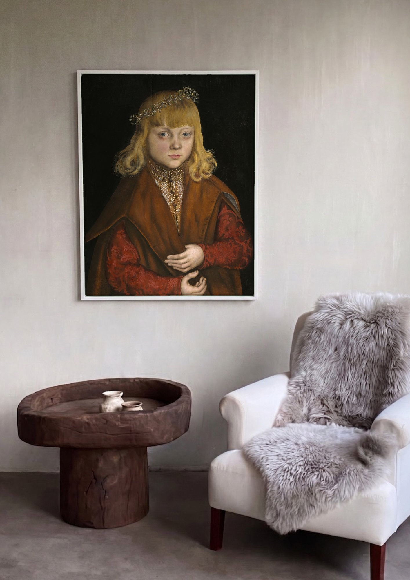 Quadro Decorativo Retrato de Menino com Coroa - Lucas Cranach em ambiente decorado