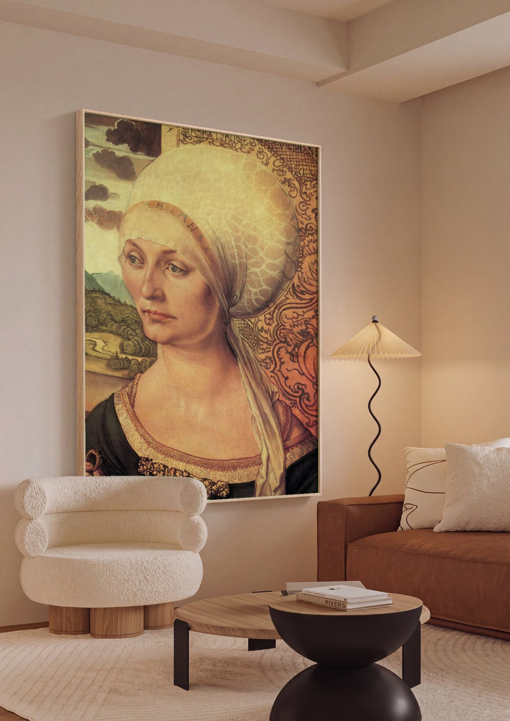 Quadro Decorativo Retrato de Mulher com Cabelos Soltos - Dürer em ambiente decorado