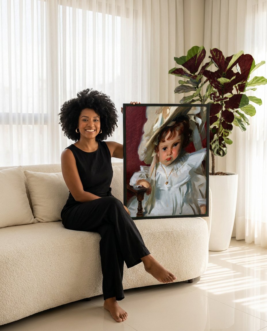 Quadro Decorativo Retrato de Menina com Chapeu - John S. Sargent com modelo em ambiente