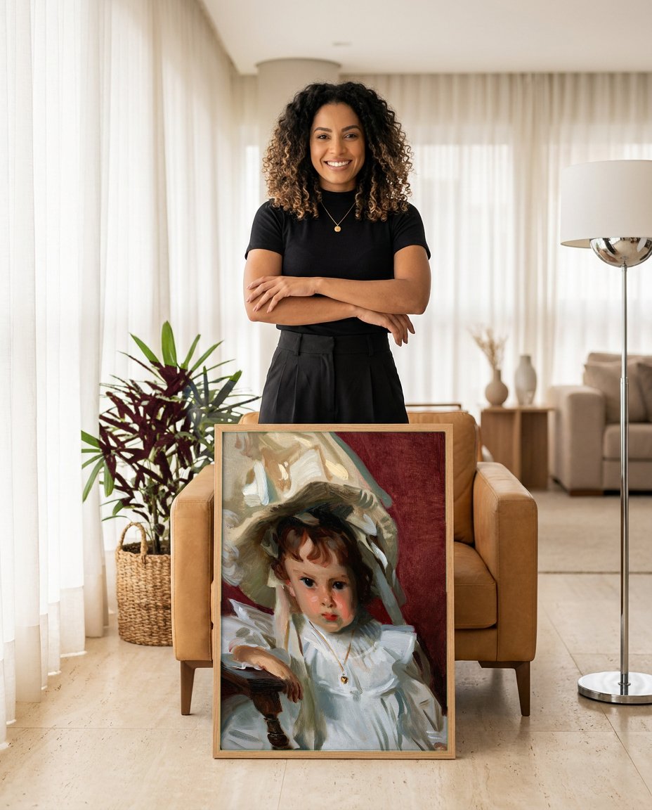 Quadro Decorativo Retrato de Menina com Chapeu - John S. Sargent com modelo em ambiente