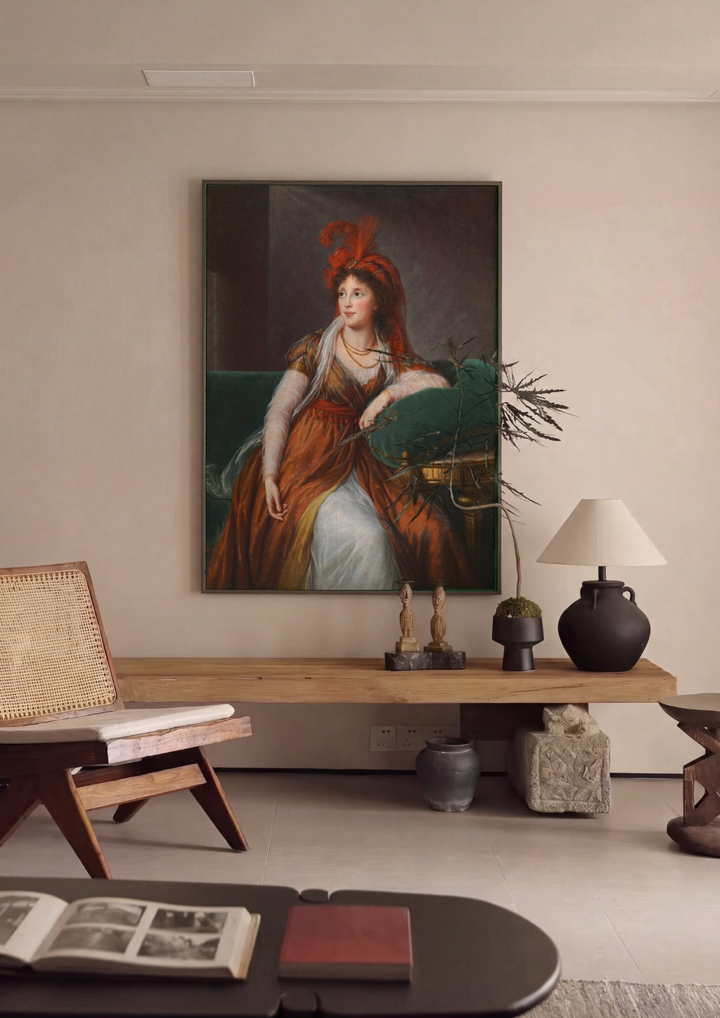 Quadro Decorativo Retrato de Mulher com Turbante - Vigée Le Brun em ambiente decorado