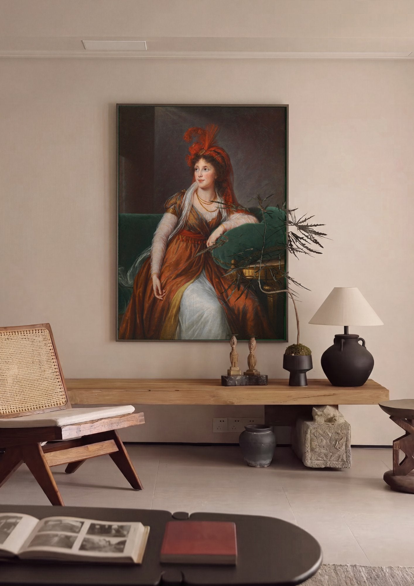 Quadro Decorativo Retrato de Mulher com Turbante - Vigée Le Brun em ambiente decorado