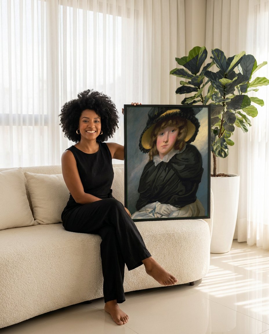Quadro Decorativo Retrato de Menina com Chapéu - John Hoppner com modelo em ambiente