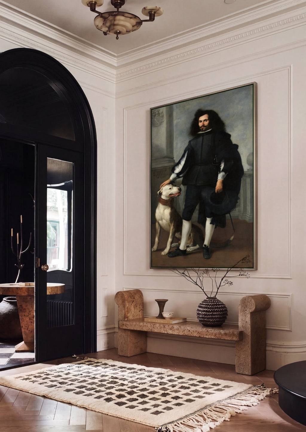 Quadro Decorativo Retrato Cavalheiro com Cão - Murillo em ambiente decorado
