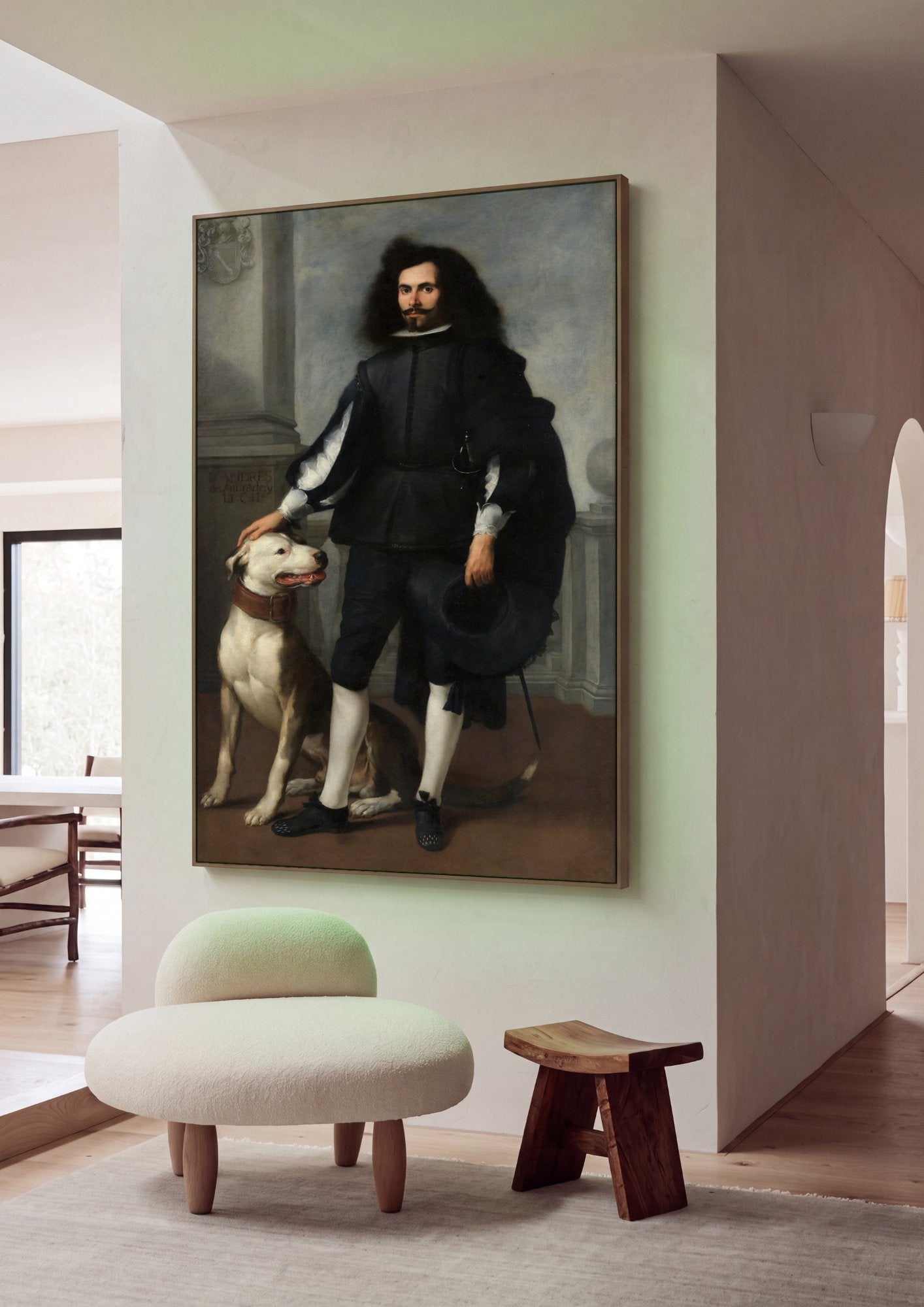 Quadro Decorativo Retrato Cavalheiro com Cão - Murillo em ambiente decorado