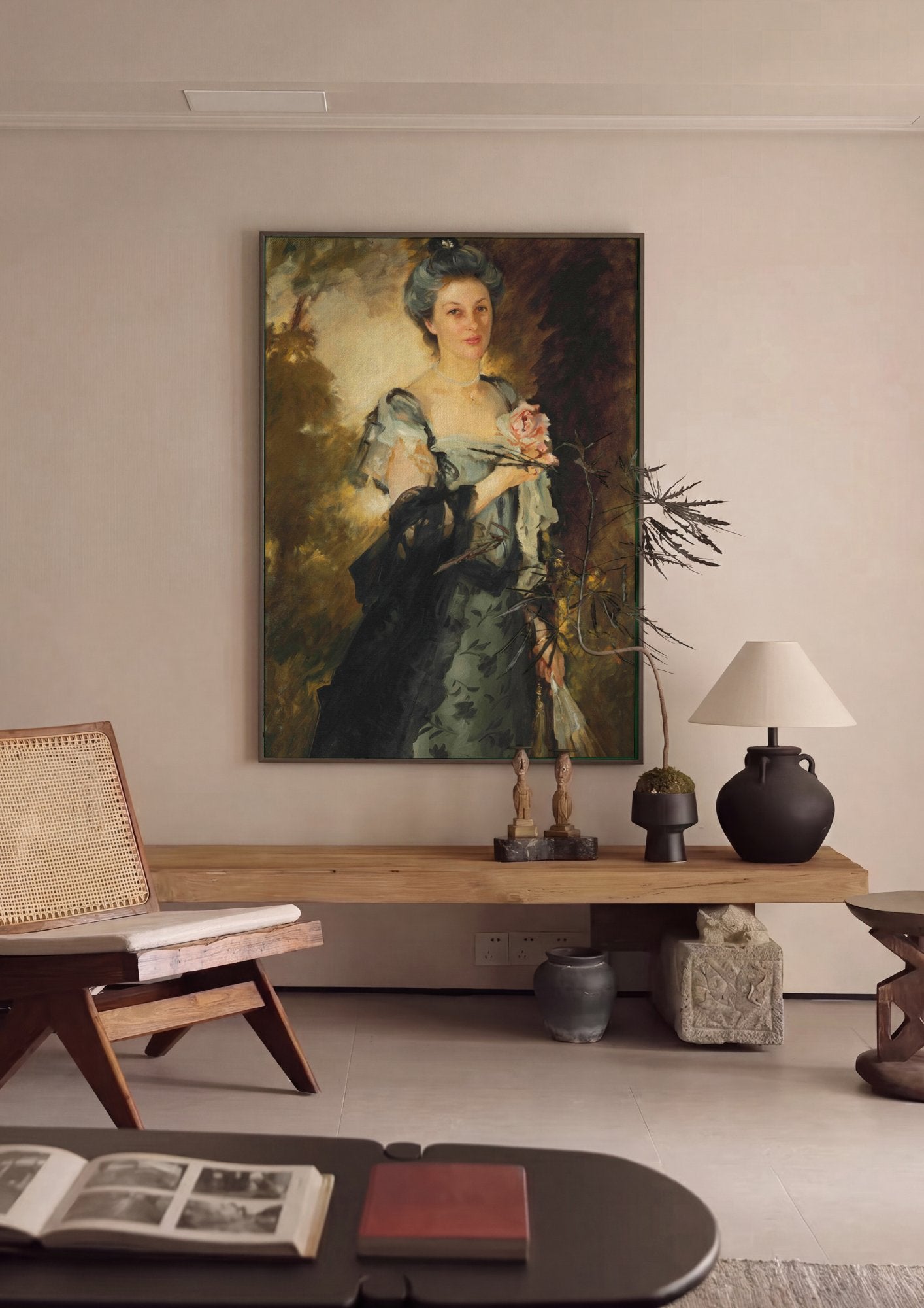 Quadro Decorativo Retrato de Mulher com Rosa - John Singer Sargent em ambiente decorado