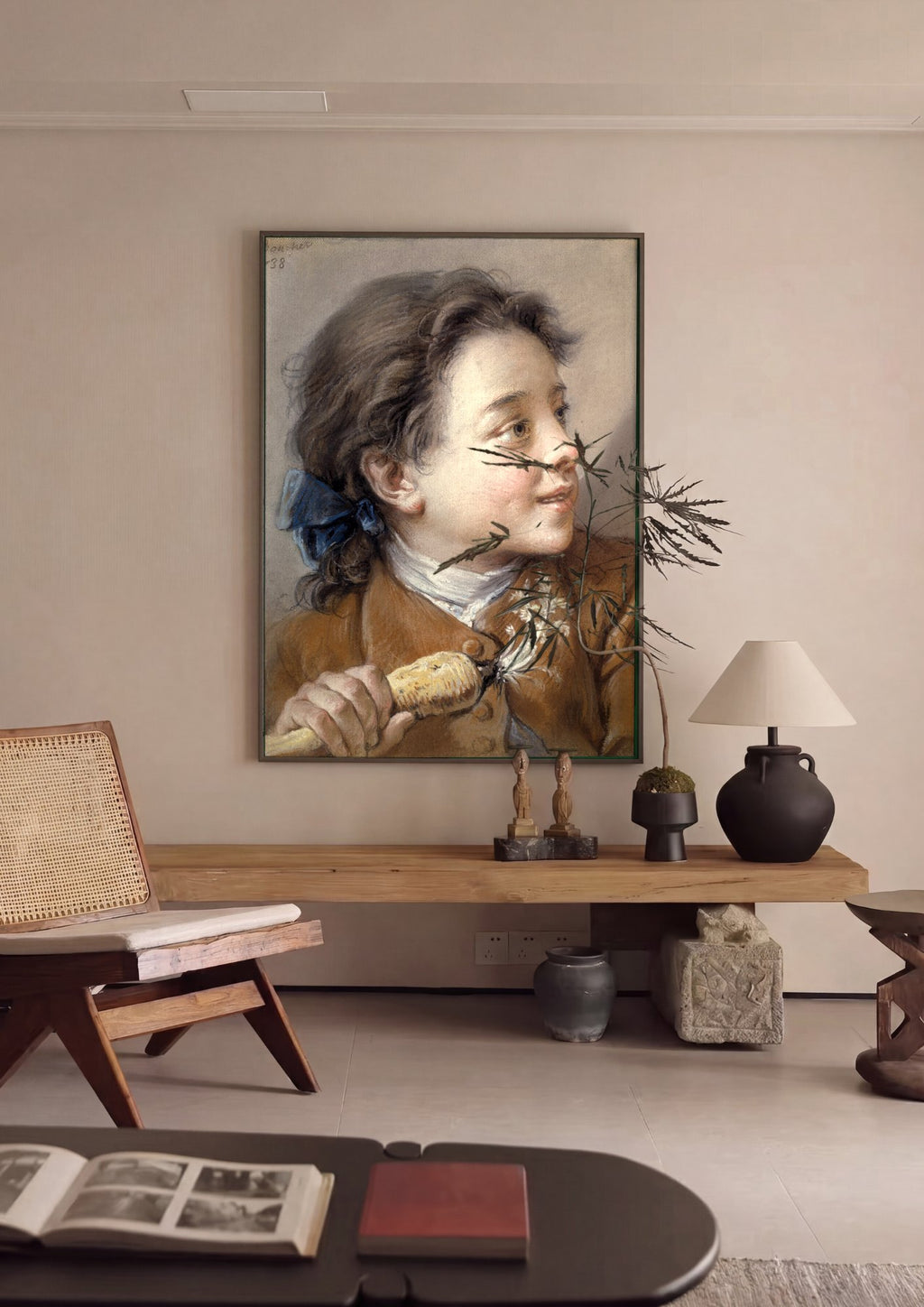 Quadro Decorativo Retrato de Menino com Cenoura - François Boucher em ambiente decorado
