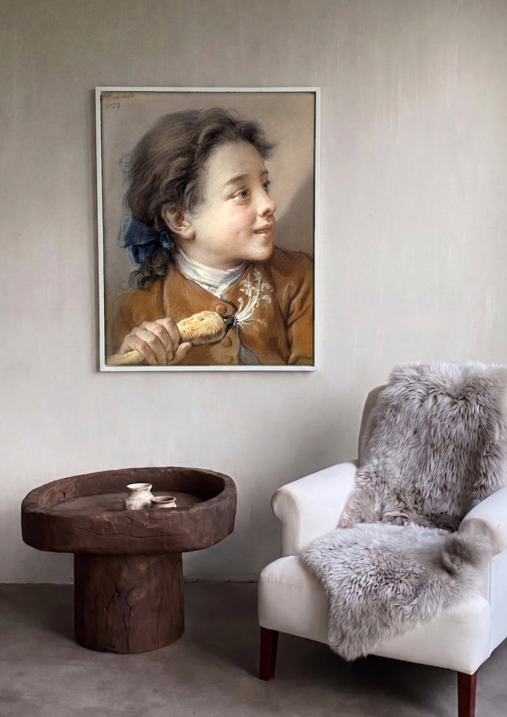 Quadro Decorativo Retrato de Menino com Cenoura - François Boucher em ambiente decorado