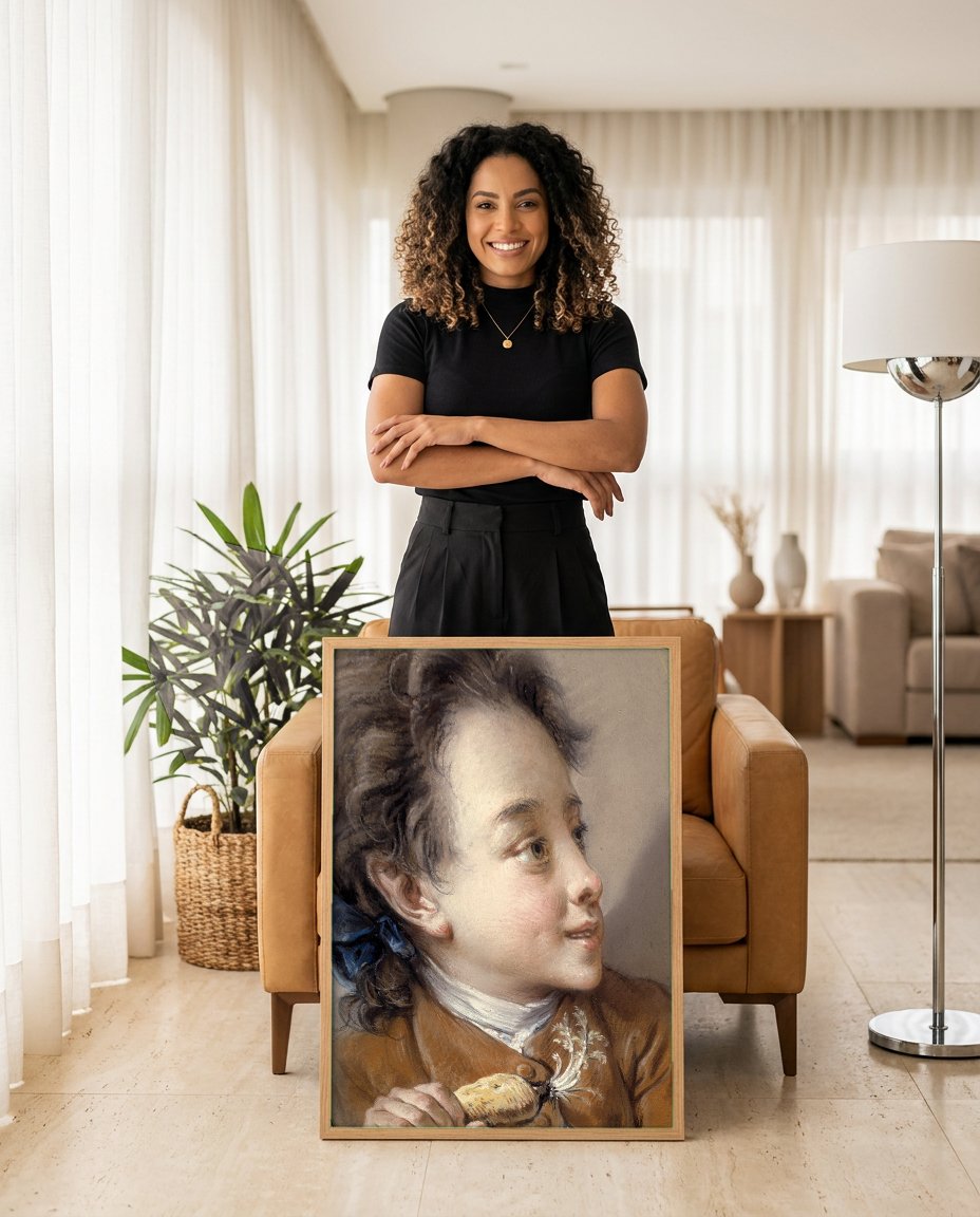 Quadro Decorativo Retrato de Menino com Cenoura - François Boucher com modelo em ambiente