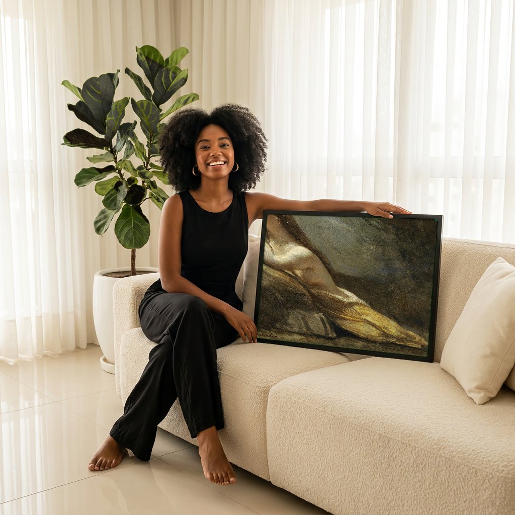 Quadro Decorativo Madalena Penitente - Corot com modelo em ambiente
