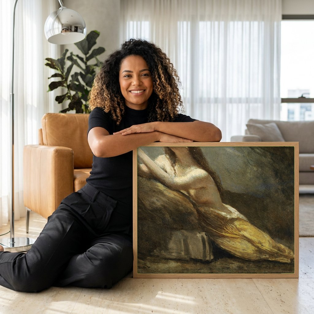 Quadro Decorativo Madalena Penitente - Corot com modelo em ambiente