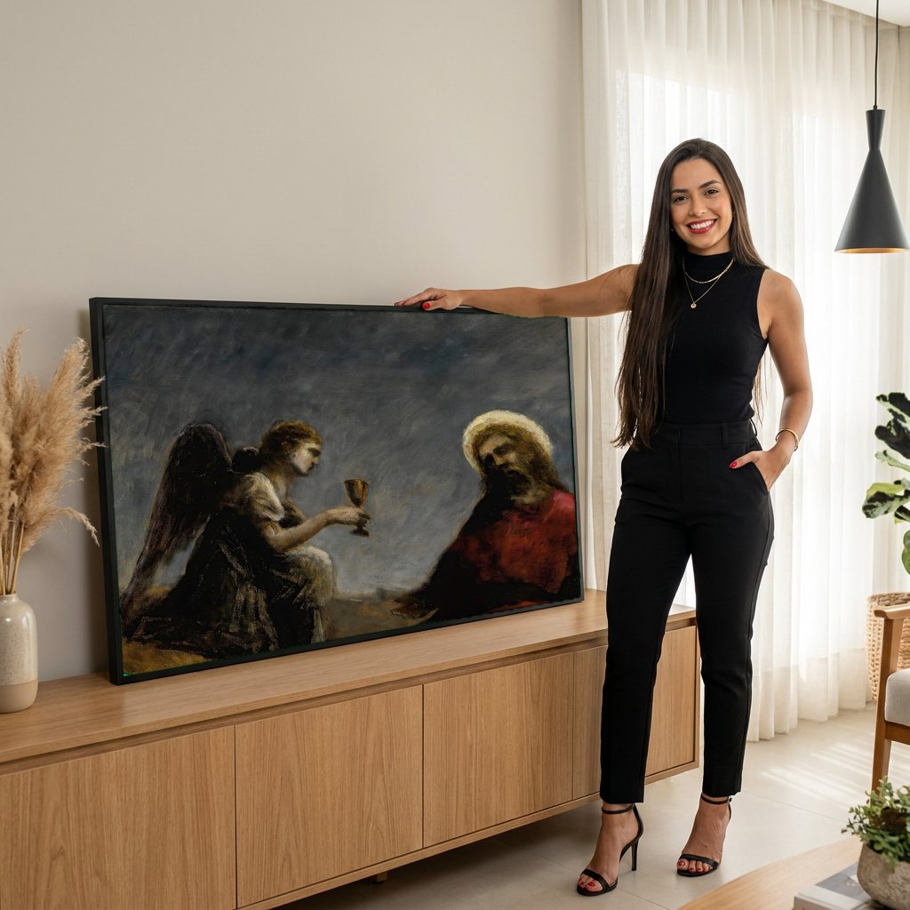 Quadro Decorativo A Agonia no Jardim - Corot com modelo em ambiente
