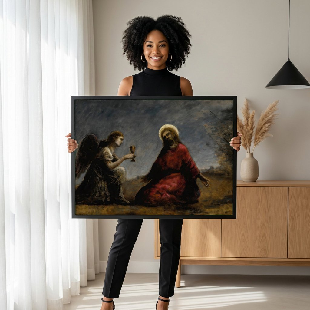 Quadro Decorativo A Agonia no Jardim - Corot com modelo em ambiente