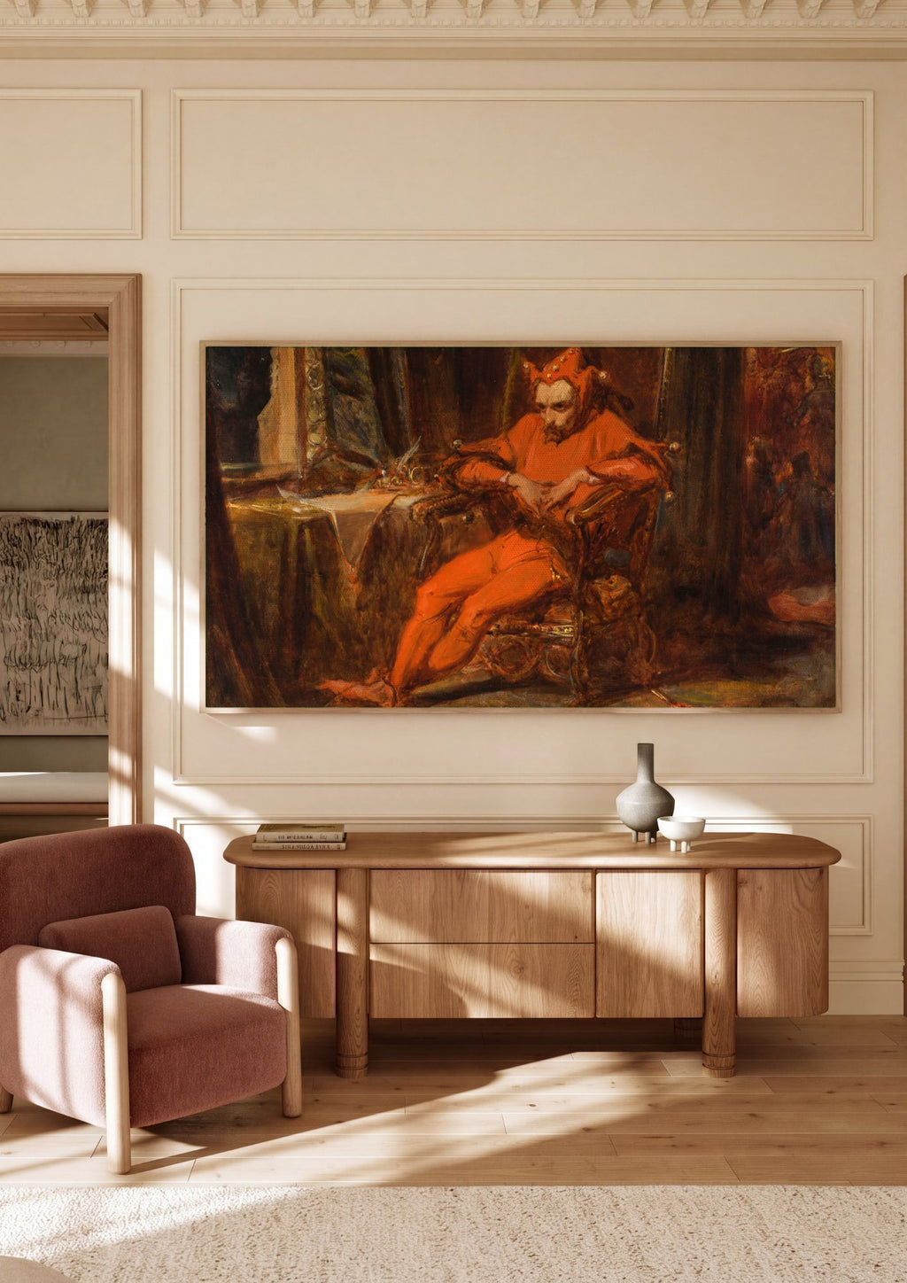 Quadro Decorativo Stańczyk (o Bobo da Corte) - Jan Matejko em ambiente decorado