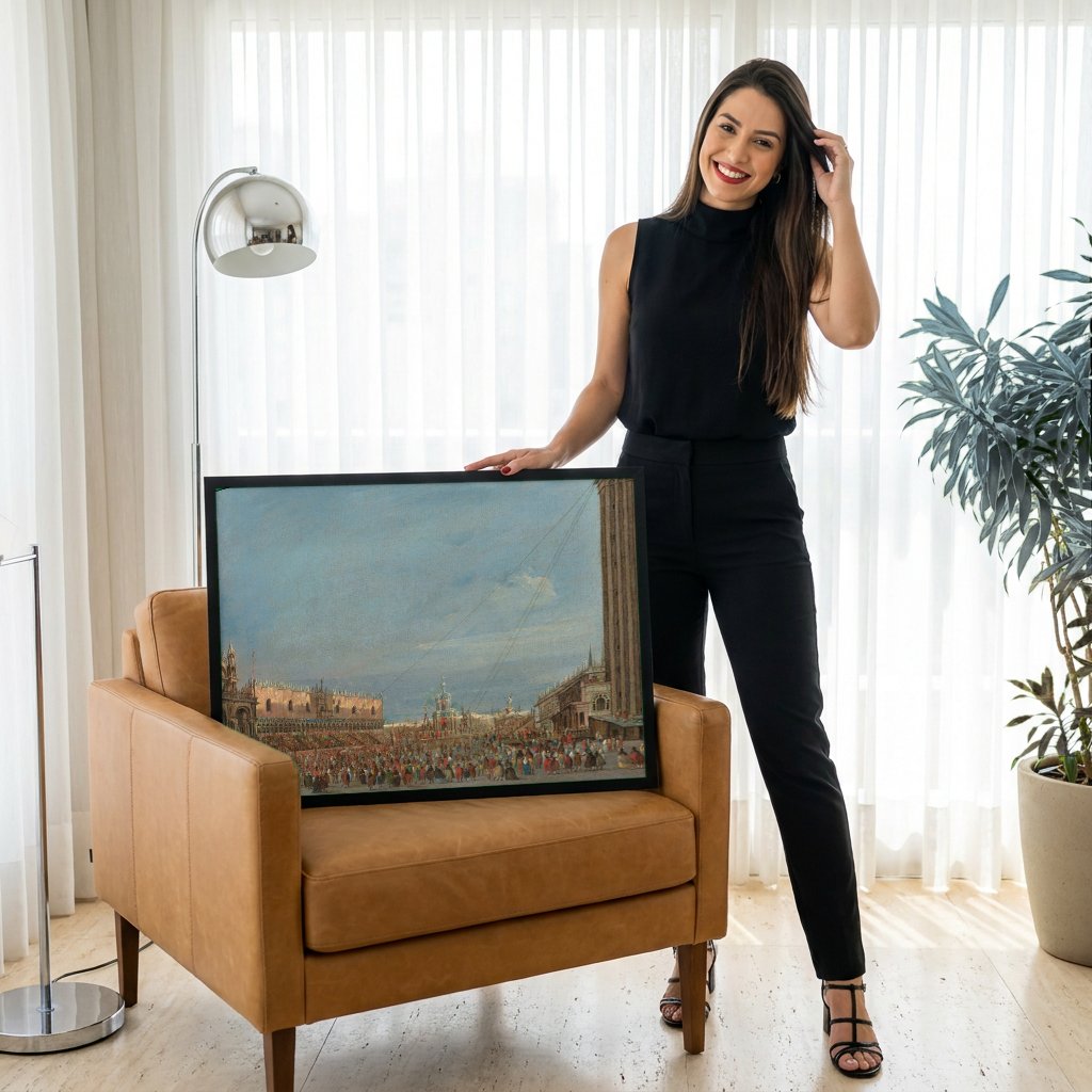Quadro Decorativo A Praça de São Marcos - Francesco Guardi com modelo em ambiente