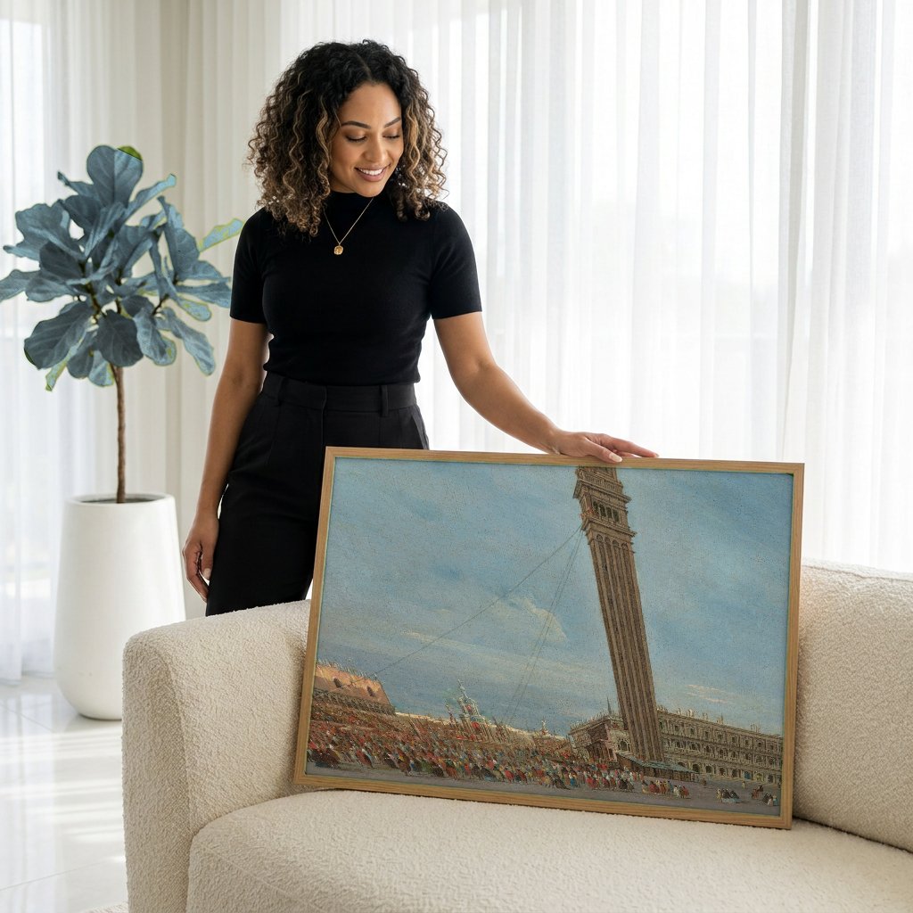 Quadro Decorativo A Praça de São Marcos - Francesco Guardi com modelo em ambiente