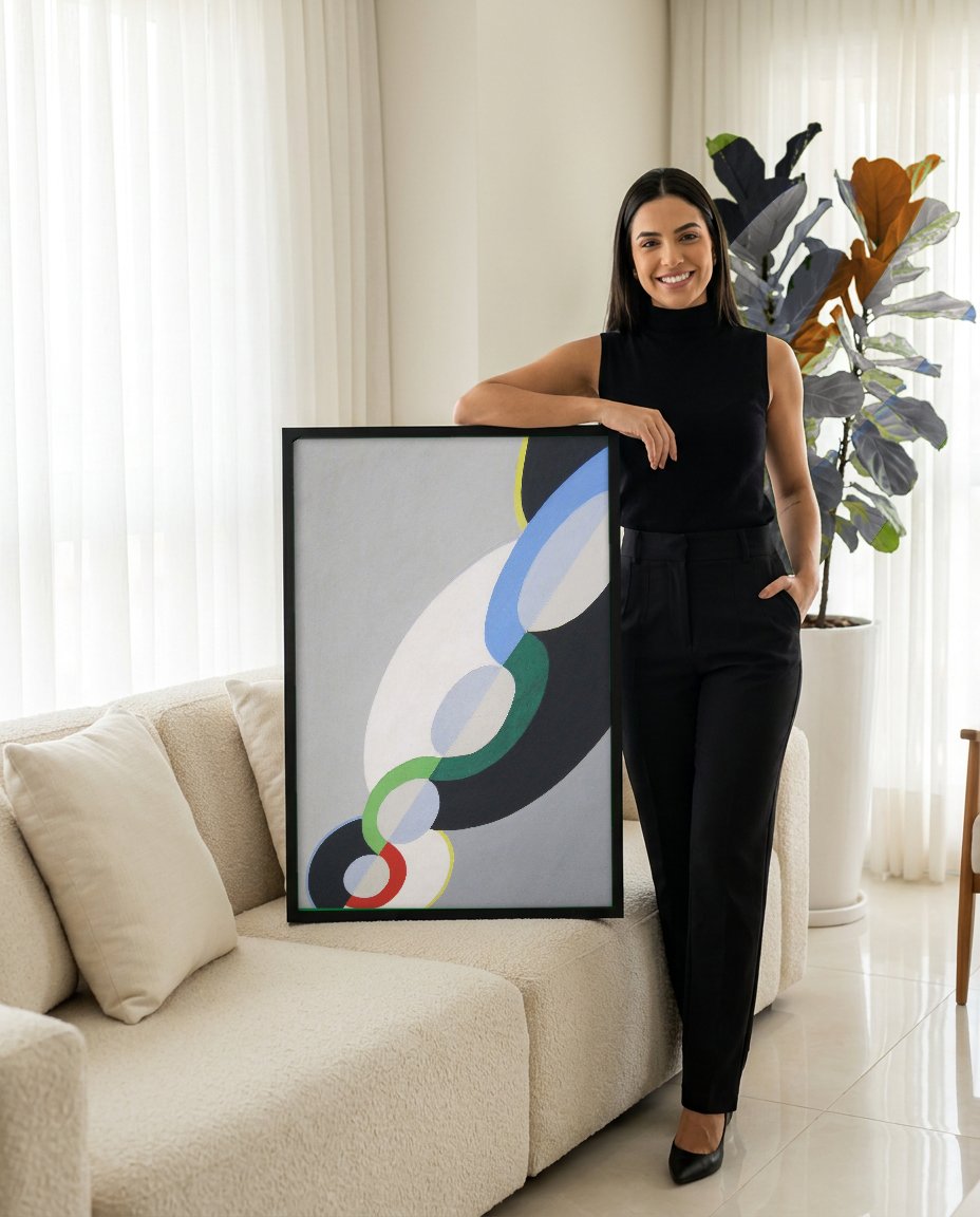 Quadro Decorativo Círculos Concêntricos - Robert Delaunay com modelo em ambiente