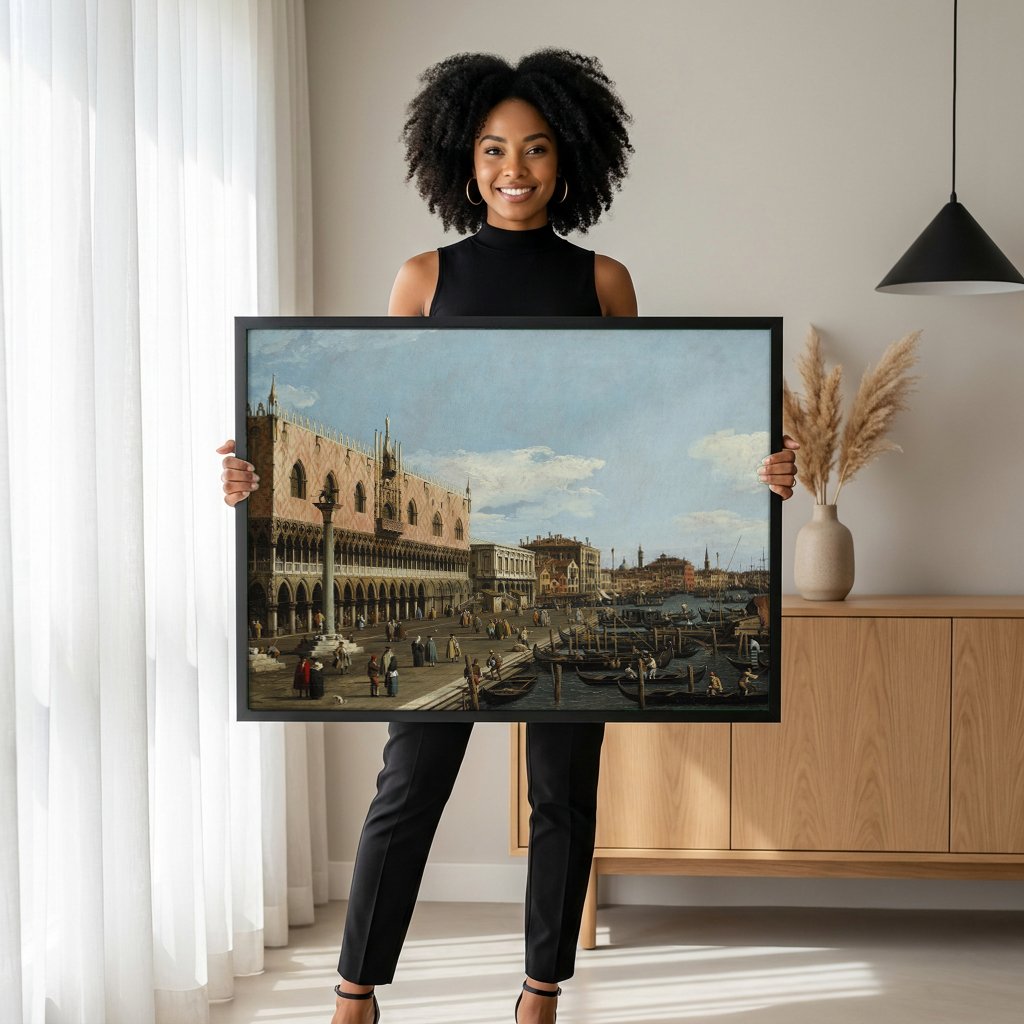 Quadro Decorativo A Praça de São Marcos, Veneza - Canaletto com modelo em ambiente