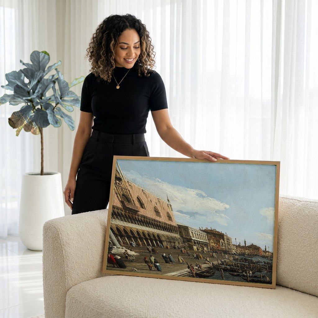 Quadro Decorativo A Praça de São Marcos, Veneza - Canaletto com modelo em ambiente