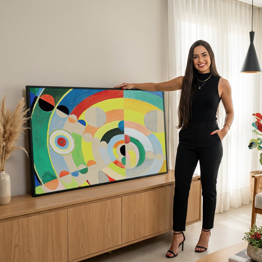 Quadro Decorativo Círculos Concêntricos - Robert Delaunay com modelo em ambiente