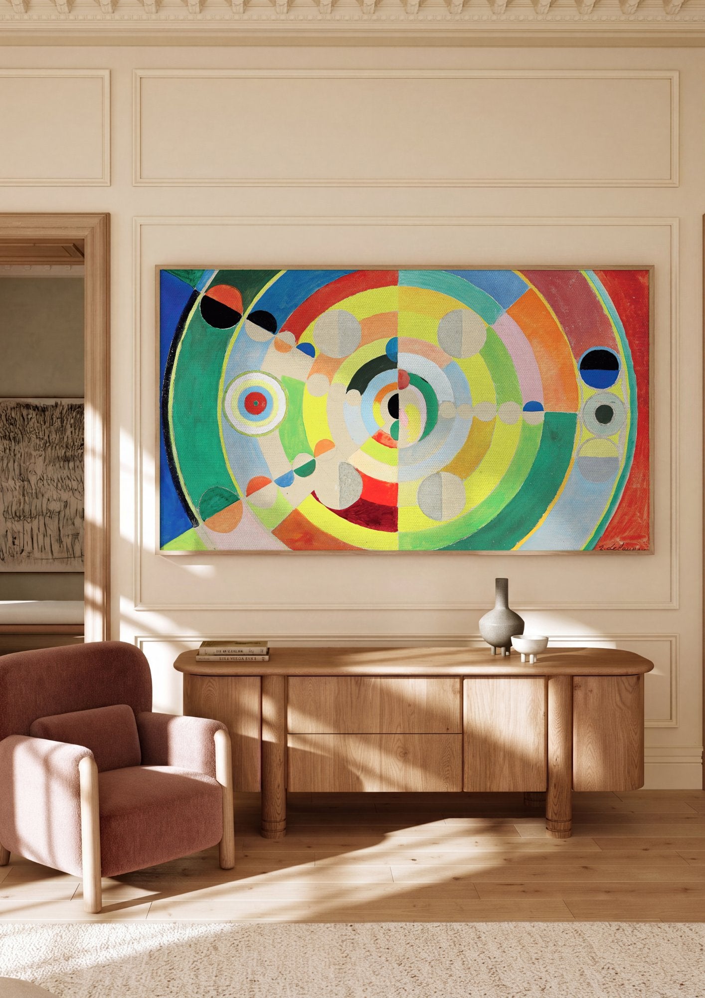 Quadro Decorativo Círculos Concêntricos - Robert Delaunay em ambiente decorado