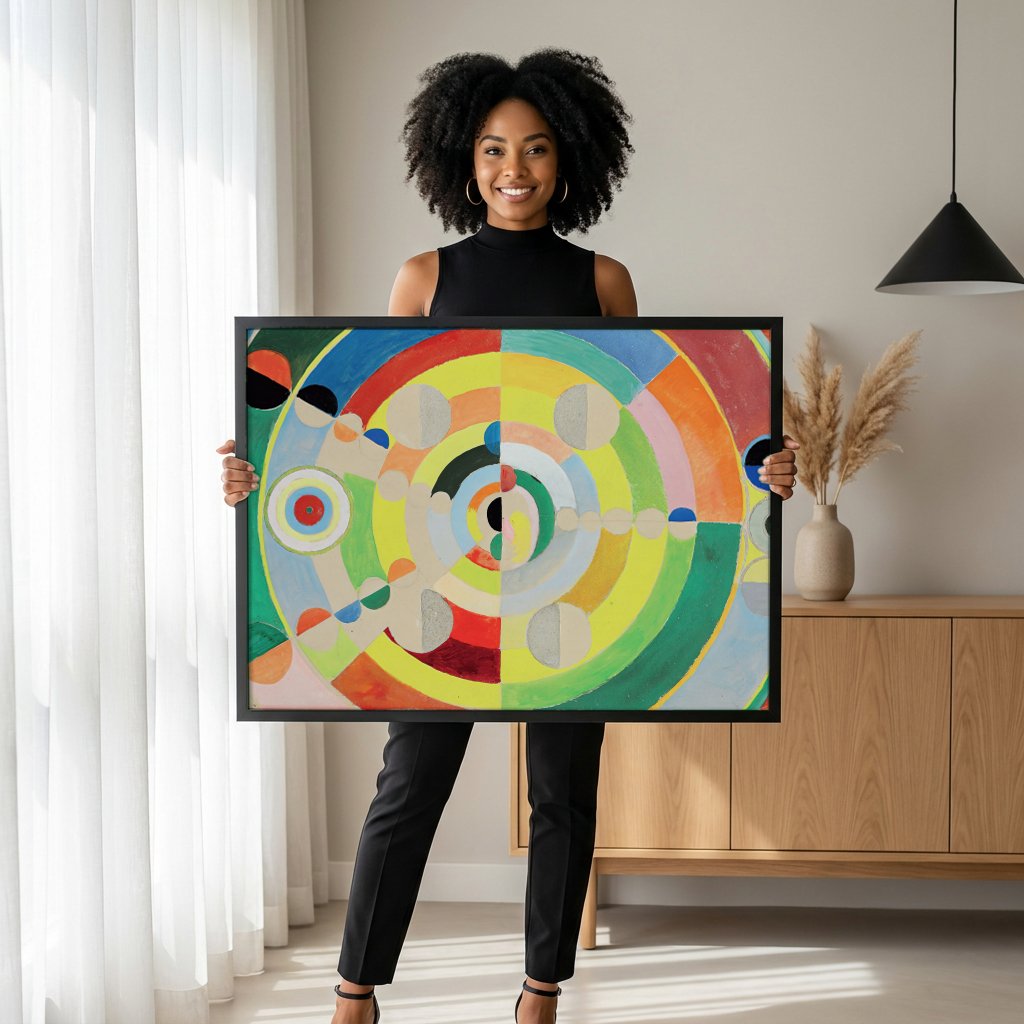 Quadro Decorativo Círculos Concêntricos - Robert Delaunay com modelo em ambiente