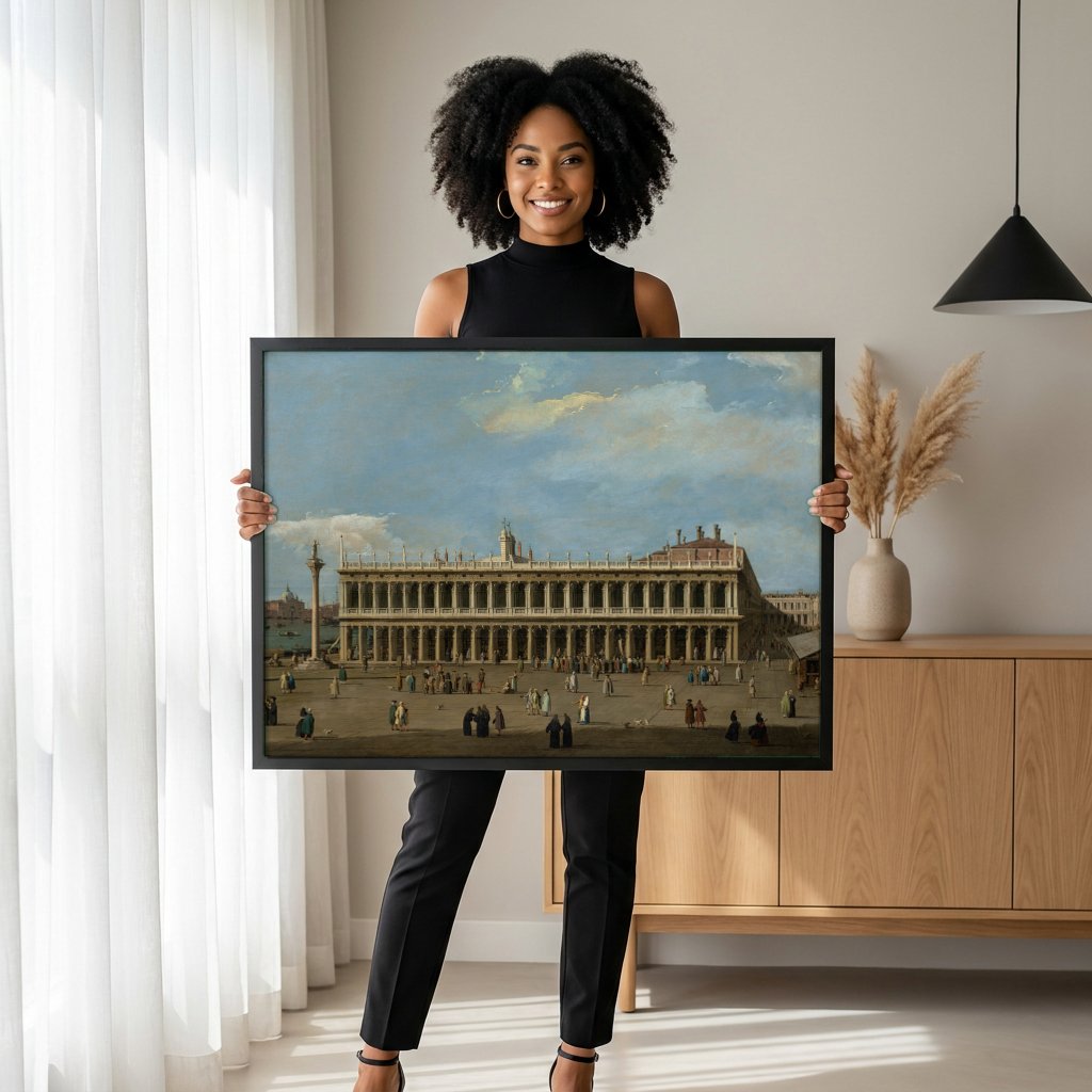 Quadro Decorativo A Praça de São Marcos - Canaletto com modelo em ambiente