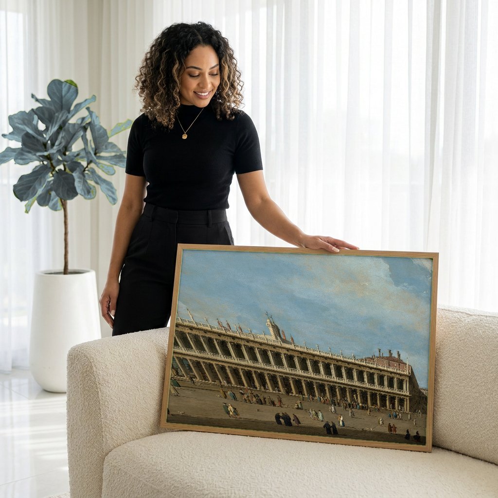Quadro Decorativo A Praça de São Marcos - Canaletto com modelo em ambiente