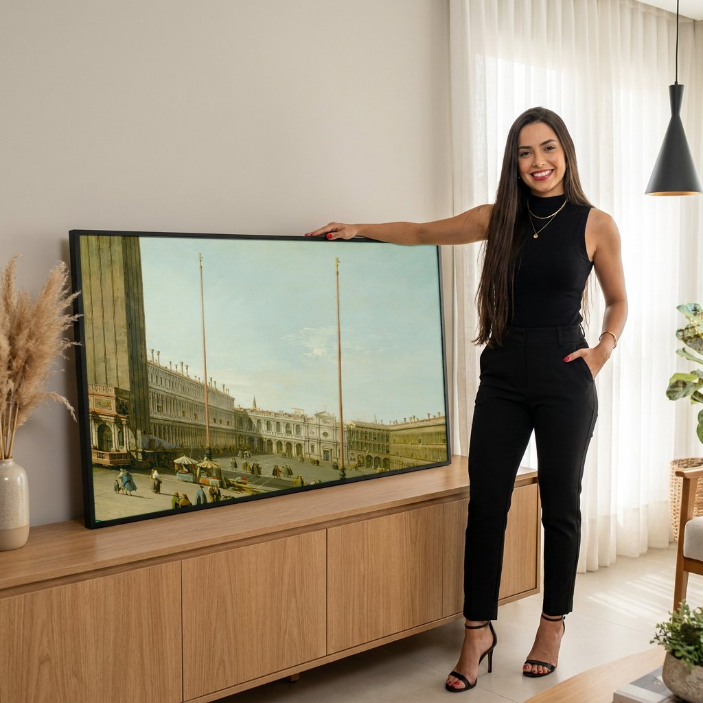 Quadro Decorativo A Praça de São Marcos - Canaletto com modelo em ambiente