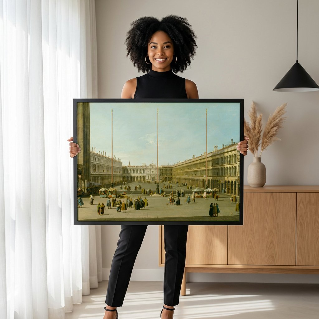 Quadro Decorativo A Praça de São Marcos - Canaletto com modelo em ambiente