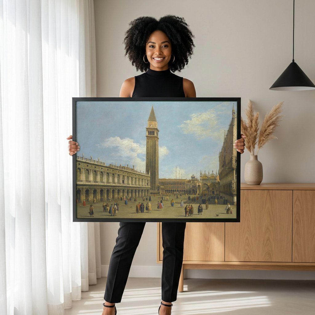 Quadro Decorativo A Praca de Sao Marcos - Canaletto com modelo em ambiente