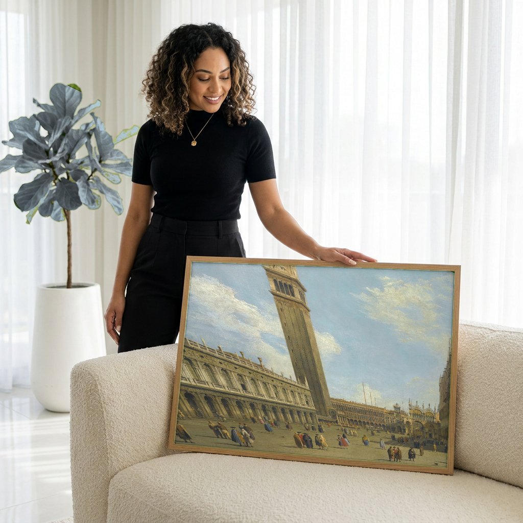 Quadro Decorativo A Praca de Sao Marcos - Canaletto com modelo em ambiente