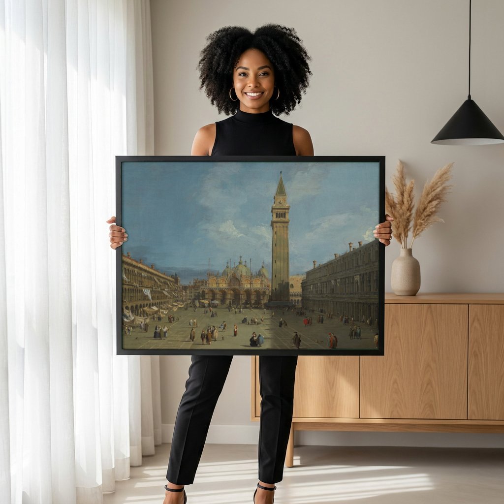 Quadro Decorativo A Praça de São Marcos, Veneza - Canaletto com modelo em ambiente