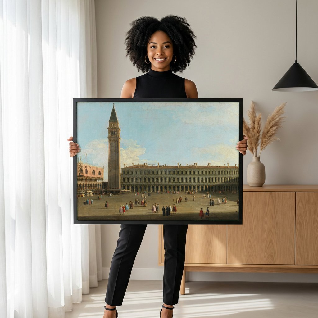 Quadro Decorativo A Praça de São Marcos - Canaletto com modelo em ambiente