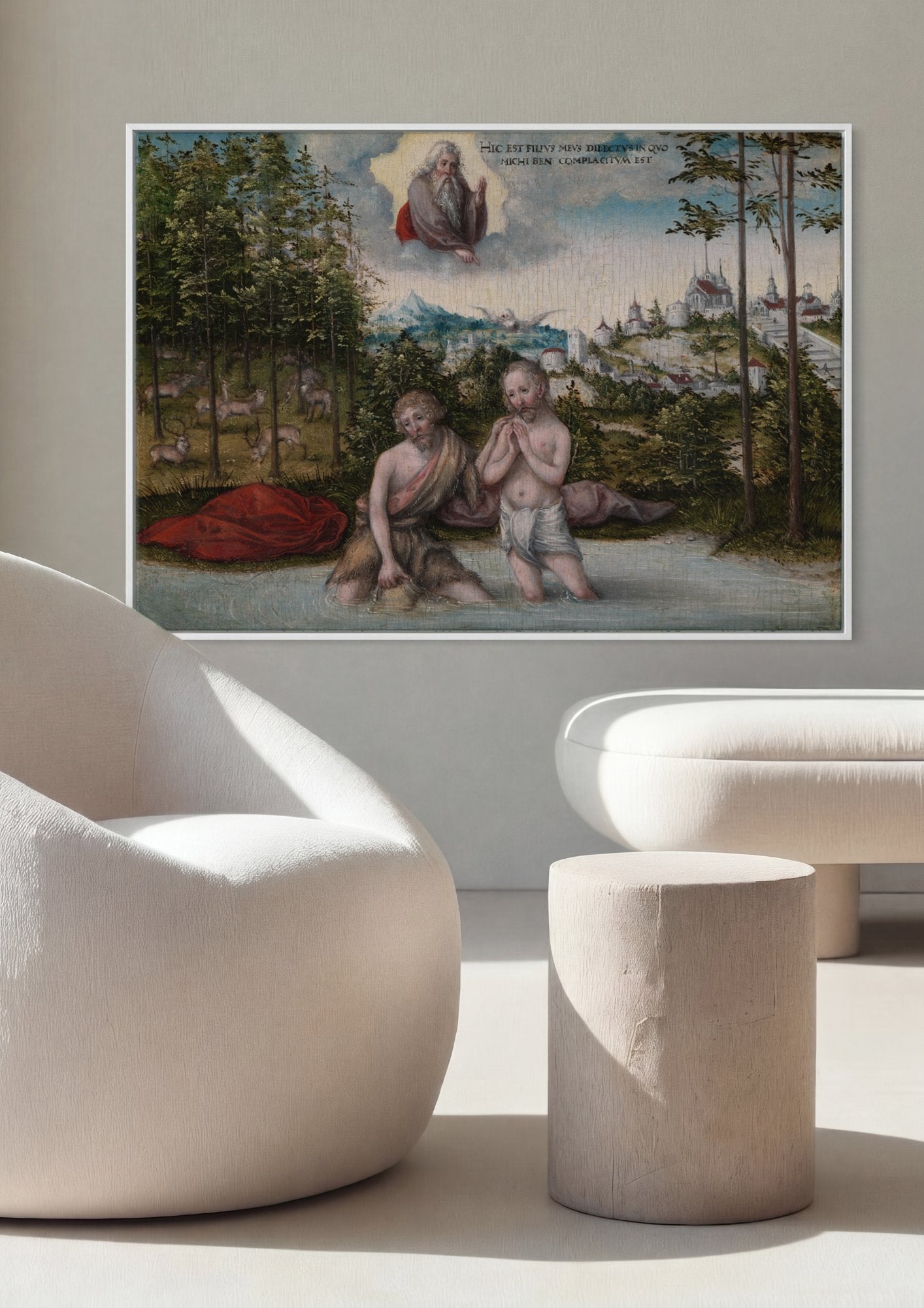 Quadro Decorativo O Batismo de Cristo - Cranach, o Velho em ambiente decorado