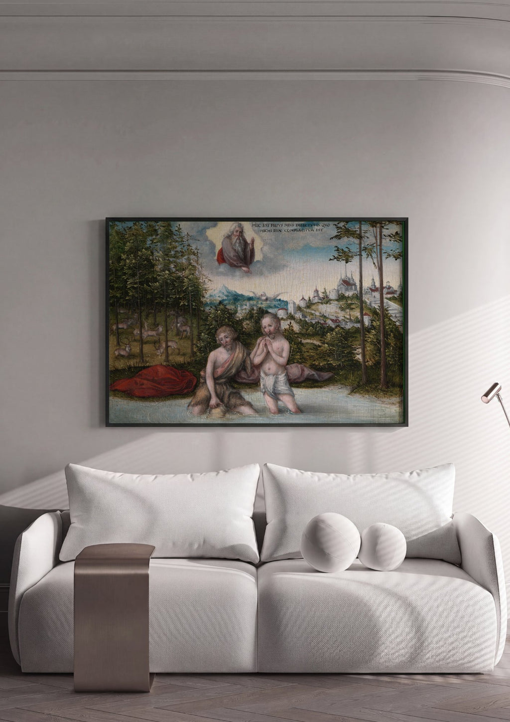 Quadro Decorativo O Batismo de Cristo - Cranach, o Velho em ambiente decorado
