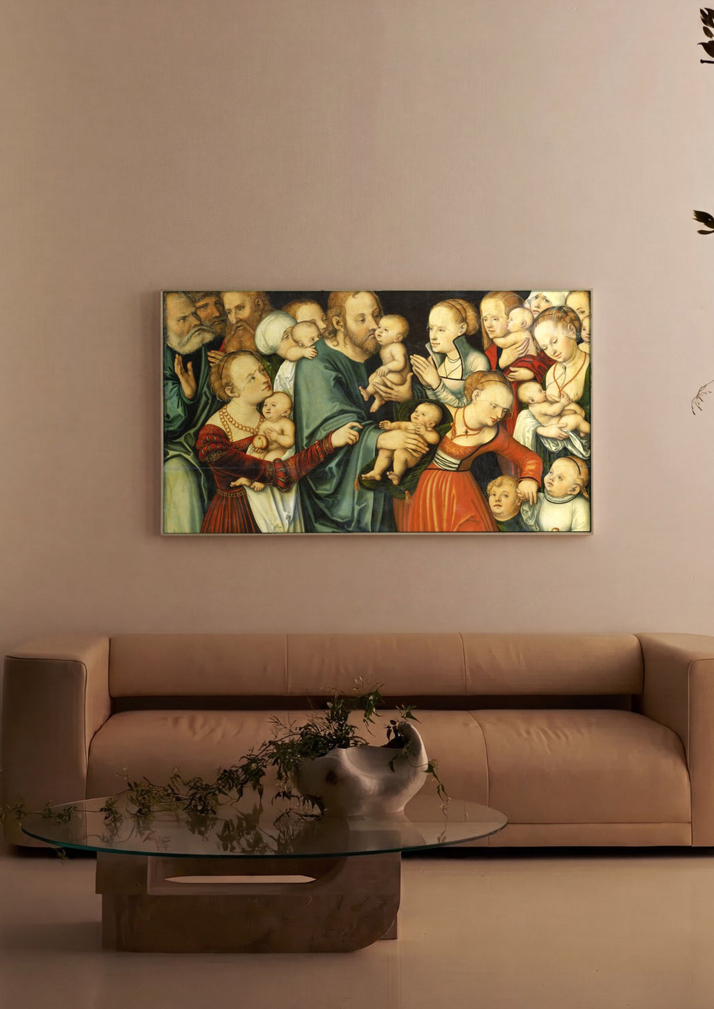 Quadro Decorativo Jesus Abençoando as Crianças - Lucas Cranach em ambiente decorado