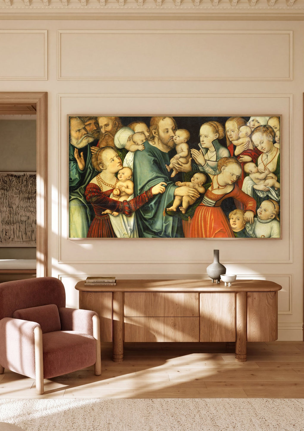 Quadro Decorativo Jesus Abençoando as Crianças - Lucas Cranach em ambiente decorado