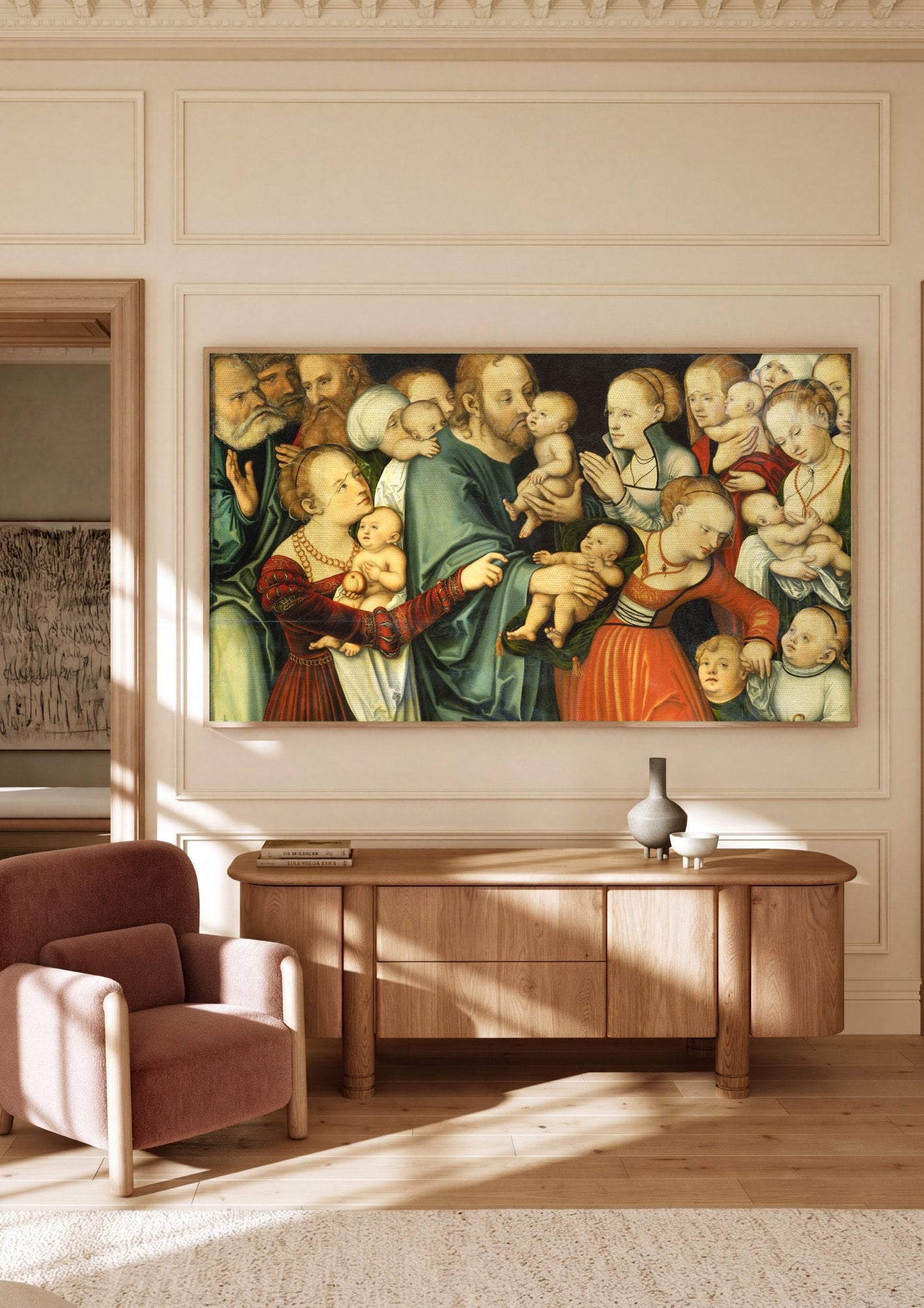 Quadro Decorativo Jesus Abençoando as Crianças - Lucas Cranach em ambiente decorado