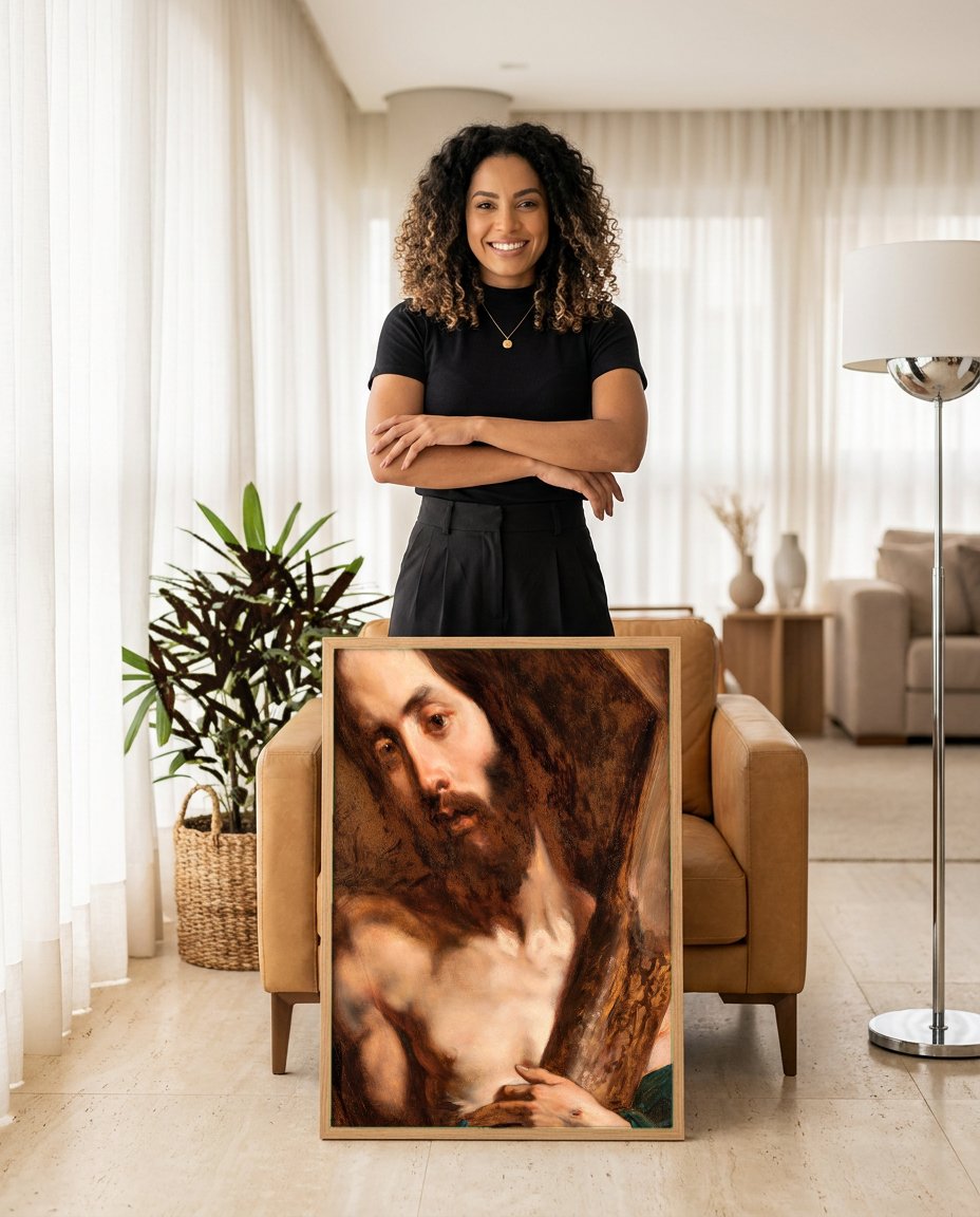 Quadro Decorativo Cristo Carregando a Cruz - Van Dyck com modelo em ambiente