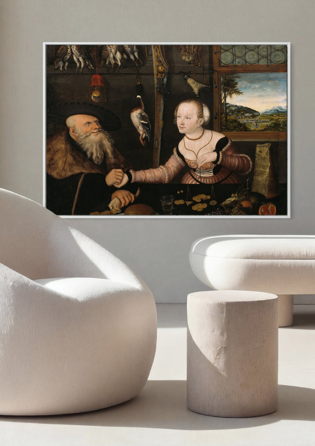 Quadro Decorativo O Caçador e a Ninfa - Cranach, o Velho em ambiente decorado