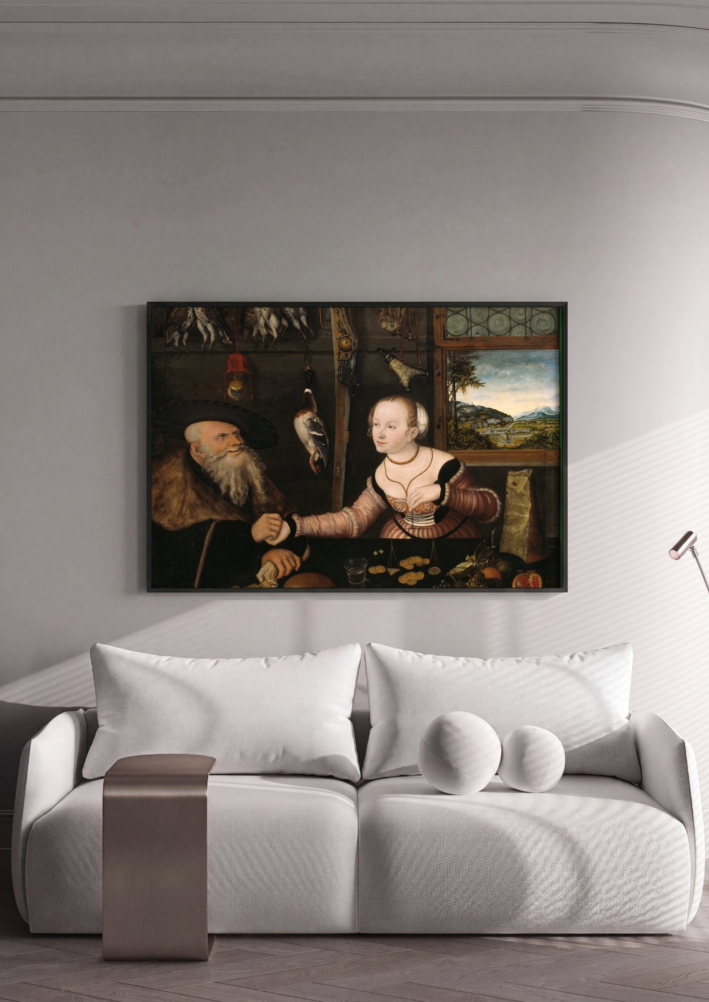 Quadro Decorativo O Caçador e a Ninfa - Cranach, o Velho em ambiente decorado