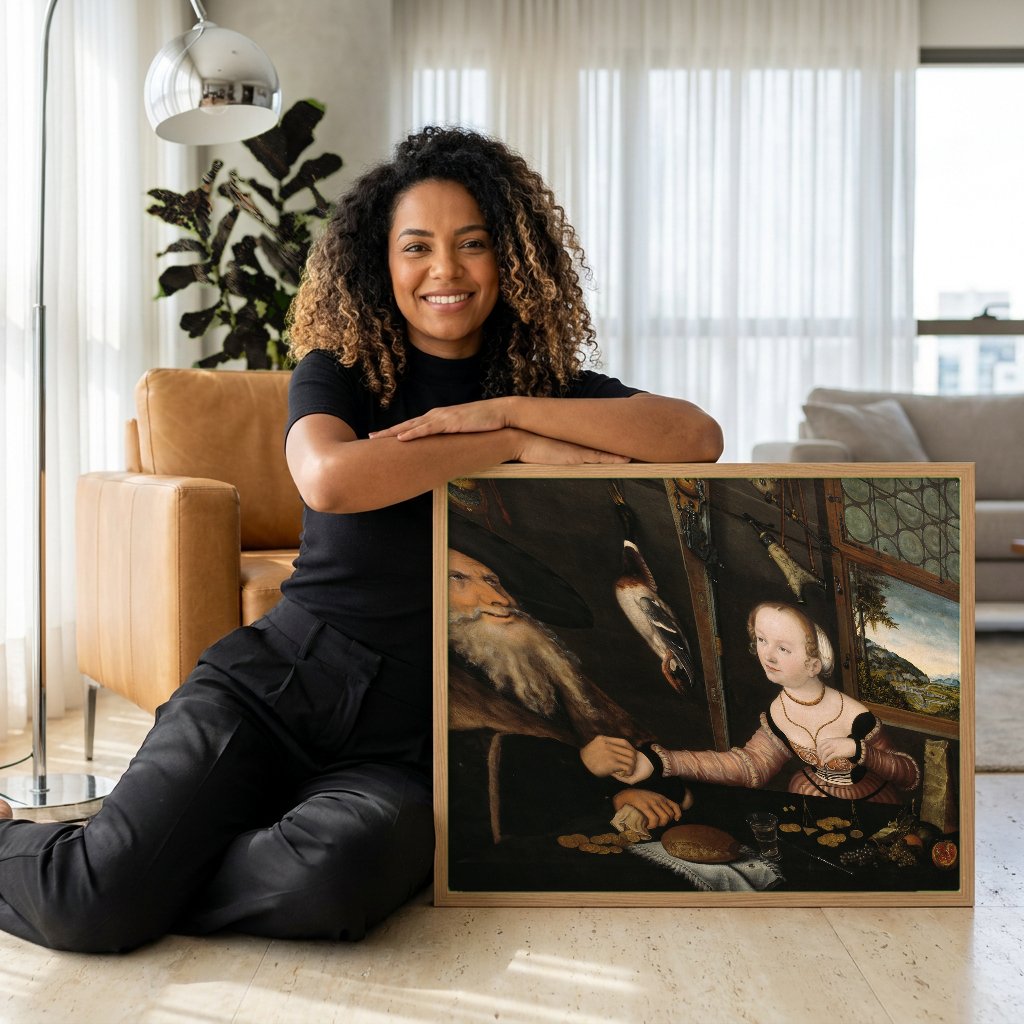 Quadro Decorativo O Caçador e a Ninfa - Cranach, o Velho com modelo em ambiente