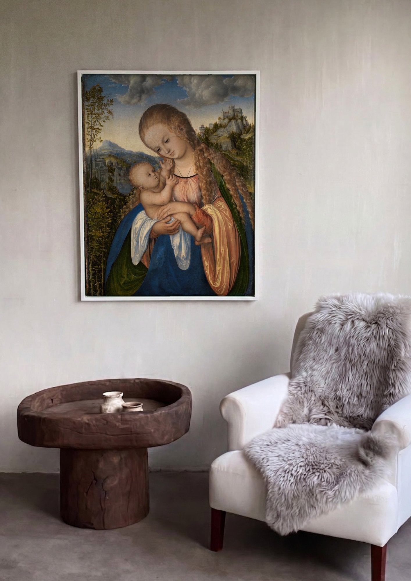 Quadro Decorativo A Virgem e o Menino - Cranach, o Velho em ambiente decorado