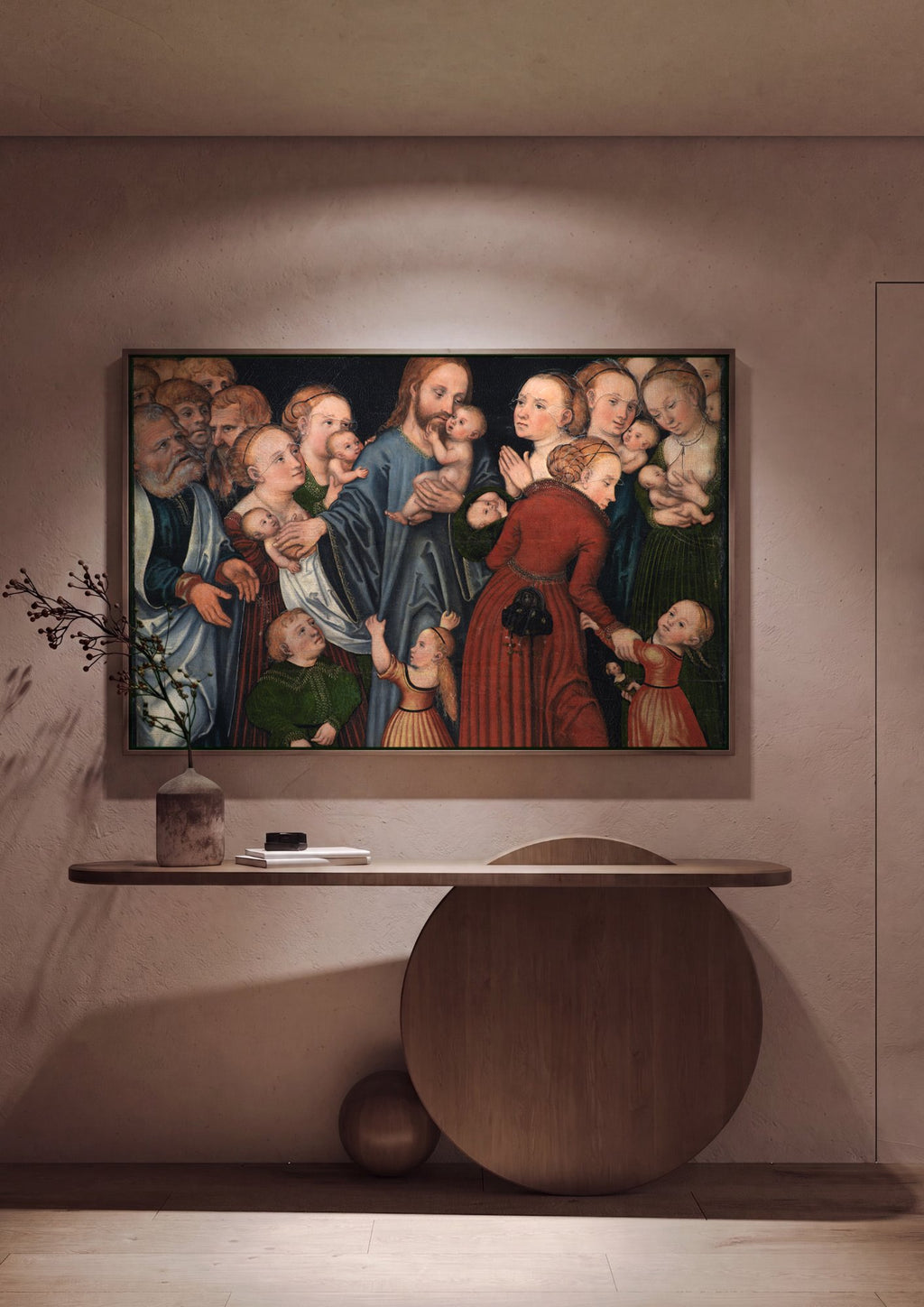 Quadro Decorativo Jesus e as Crianças - Cranach, o Velho em ambiente decorado